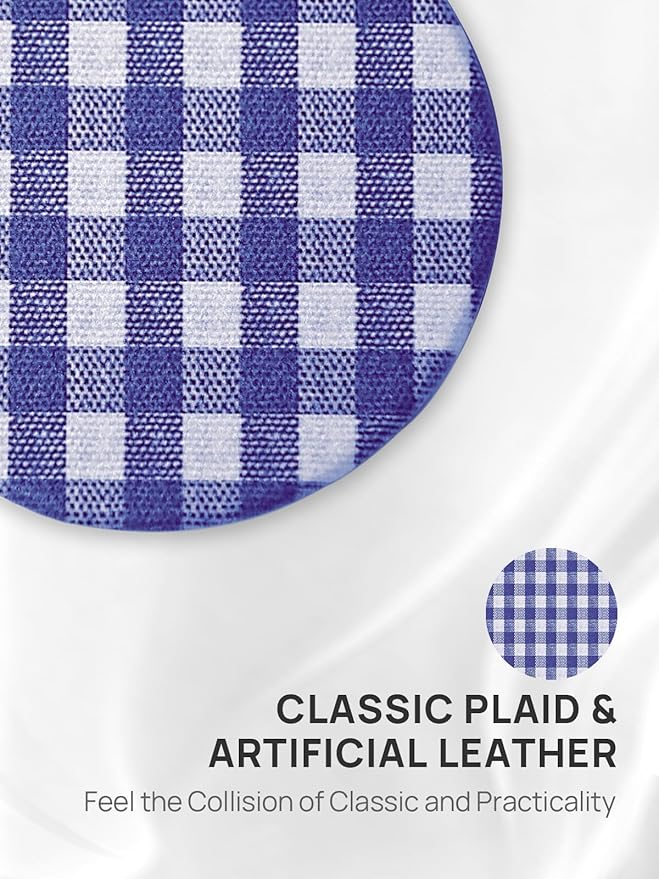 OMIRO 1X/10X Compact Magnifying Mirror, Unique Plaid Pattern Pocket Mirror with Classic PU Leather, Round, Blue Plaid