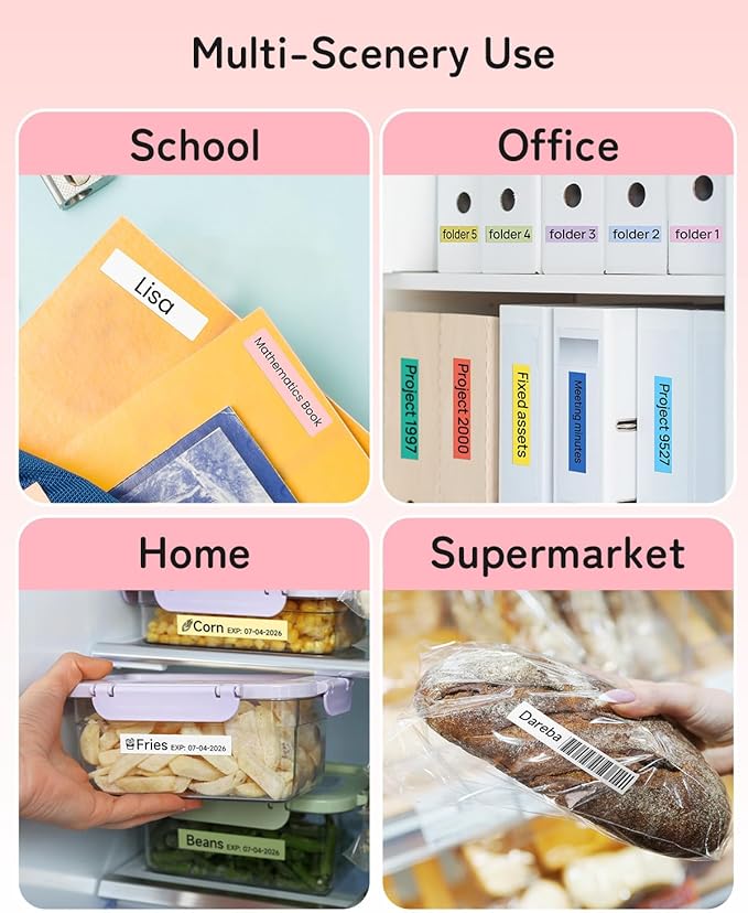 Phomemo Label Maker Machine with Tape, P12 Portable Bluetooth Label Maker Thermal Mini Label Printer with Multiple Templates for Home, Office, Kitchen, Storage, Organizing, Pink