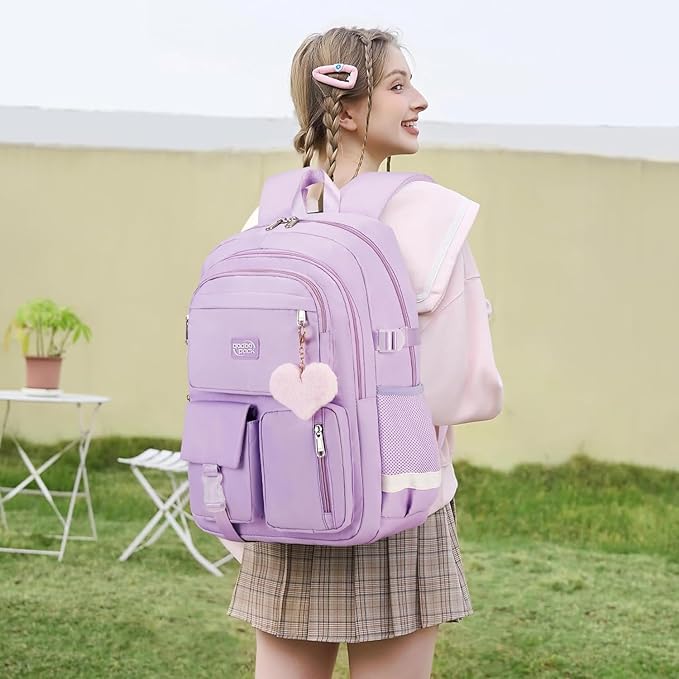 3PCS Backpack For School Women College Middle High Teen Girls Student Bookbag Waterproof Laptop Bag Purple