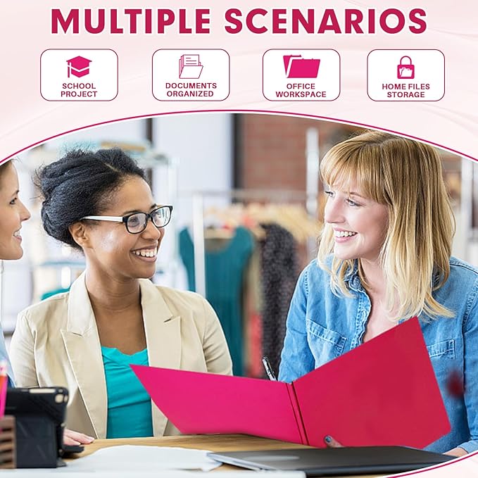 Two Pocket Folders, RAZCC 50 Pack Two Pocket Folders with Prongs, 3 Prong Folders Fit Letter Size Paper, Pocket File Folders for School Office Home Business, Magenta