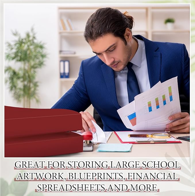 4 Pcs 11 x 17 Inch 3 Ring Binders 1 Inch Rings Heavy Duty View Plastic Flexible D Ring Binders Economy Holds 11" x 17" Paper for Artwork Blueprints, Office, Home, Work Places(Red)