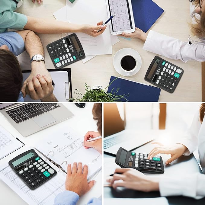 Desk Calculator, Envysun 12-Digit LCD Display Office Calculator – Dual Power, Compact and Lightweight, Easy-to-Read Display, Durable for Business, School, and Home (Gray)