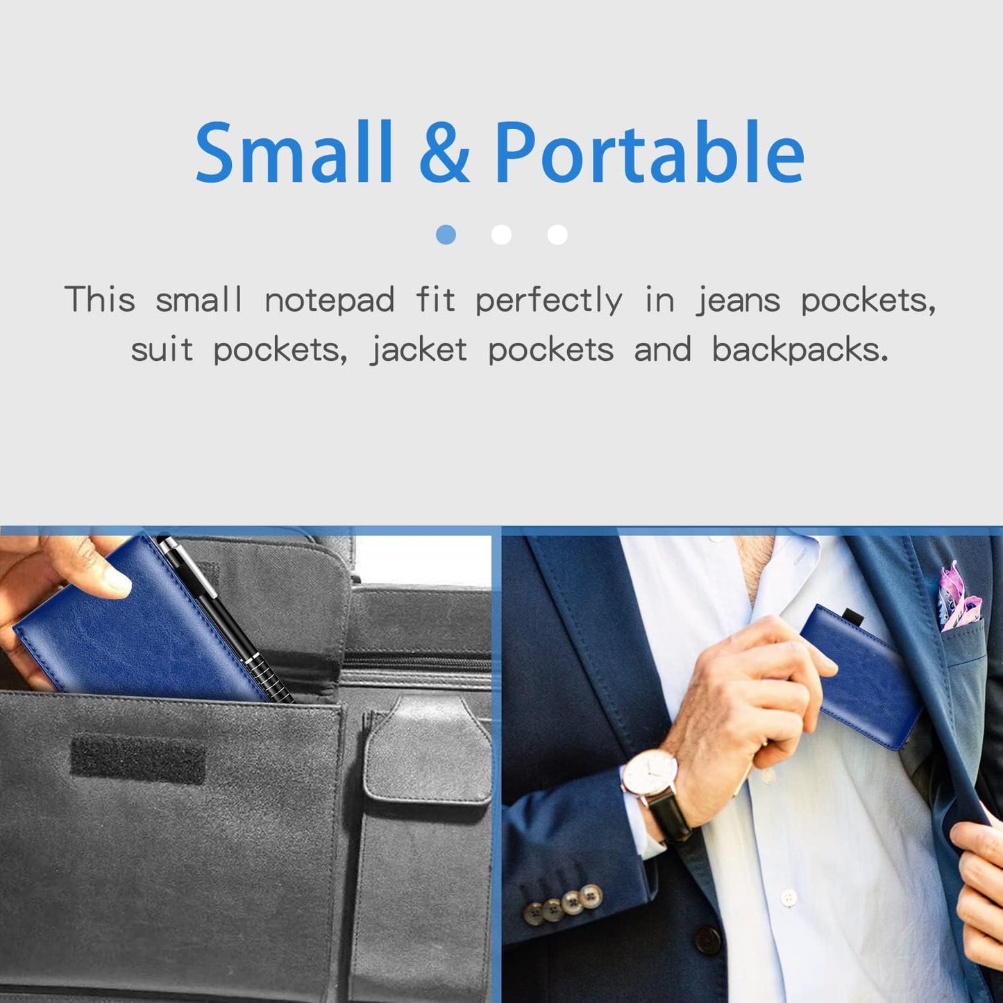 Xhwykzz 7 Pcs Small Pocket Notepad Holder Set with Pen, Mini Portable Leather Pocket Notebook for offices, schools, restaurants (Blue)