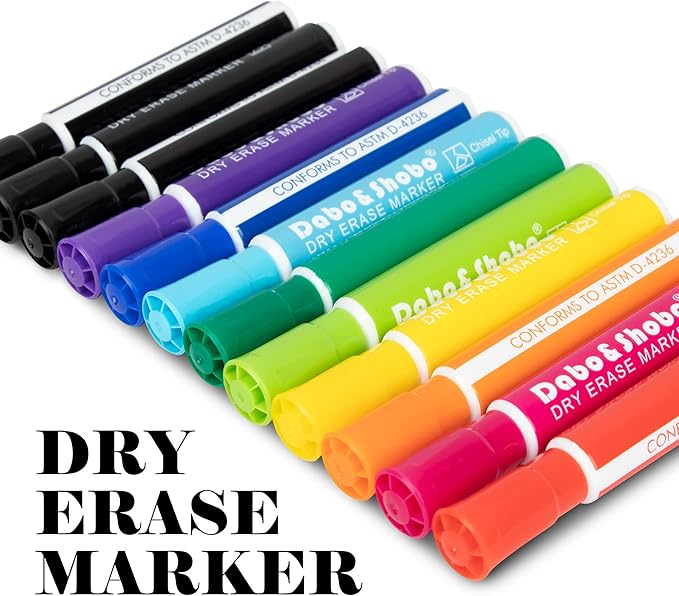 Dabo&Shobo Dry Erase Markers 24 Pack, 10 Assorted Colors With Low Odor Ink, Chisel Tip, Whiteboard Markers For Back To School, Office, Home