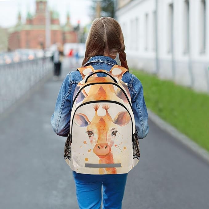 Giraffe Brown Backpack for Boys Girls Elementary School Bag Kids Bookbag Travel Rucksack