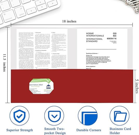 Zzrywuty 100 Packs Paper Folders with Pockets for Students,Businessmen and Office Workers,Letter Size,Two Pocket Folders with Card Slot for Office,Business,School Supplies (Red)