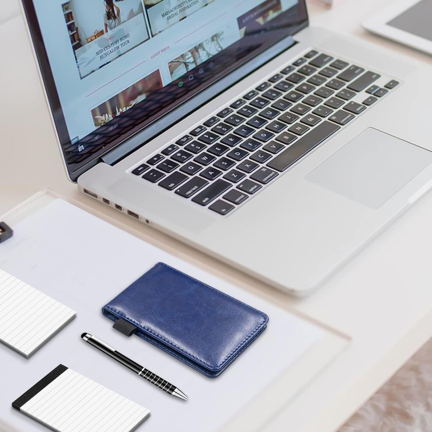 Xhwykzz 7 Pcs Small Pocket Notepad Holder Set with Pen, Mini Portable Leather Pocket Notebook for offices, schools, restaurants (Blue)