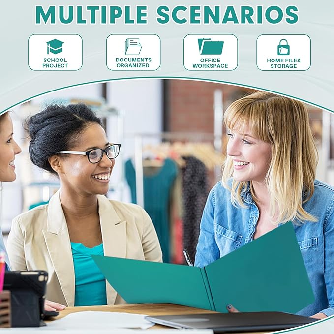 Two Pocket Folders, RAZCC 50 Pack Two Pocket Folders with Prongs, 3 Prong Folders Fit Letter Size Paper, Pocket File Folders for School Office Home Business, Turquoise