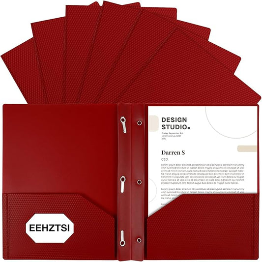 12-Pack Plastic Folders with Pockets and Prongs,2-Pocket Folders with 3 Fasteners, Poly Folders Holds 8-1/2" x 11" Paper for School/Office/Home