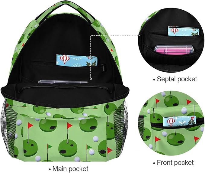 Golf Ball Backpack for School Student Laptop Travel School Bag for Boys Girls Daypack