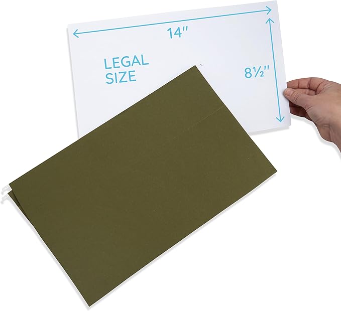 25 Blue Summit Supplies Legal Size Hanging File Folders, 4" Expansion, Standard Green, 12pt Paper, Plastic Tabs Included, Expandable Hanging File Folders, 25 Pack