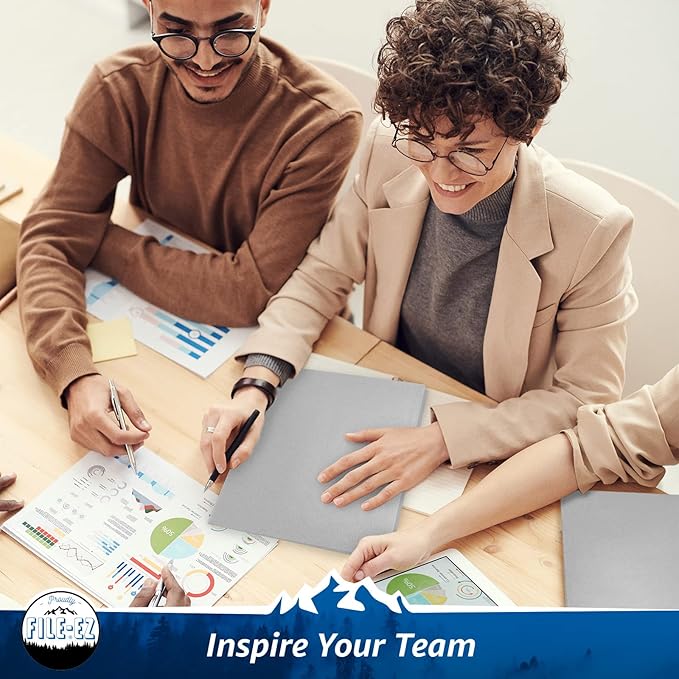 FILE-EZ Two-Pocket Folders, Gray, 25-Pack, Textured Paper, Letter Size (EZ-32530)