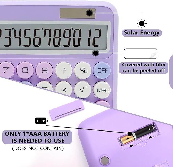 Purple Calculator, UPIHO 12 Digit with Large LCD Display and Big Buttons,Purple Office Accessories for Women Desk,Cute Calculator for Office,School, Home,Business