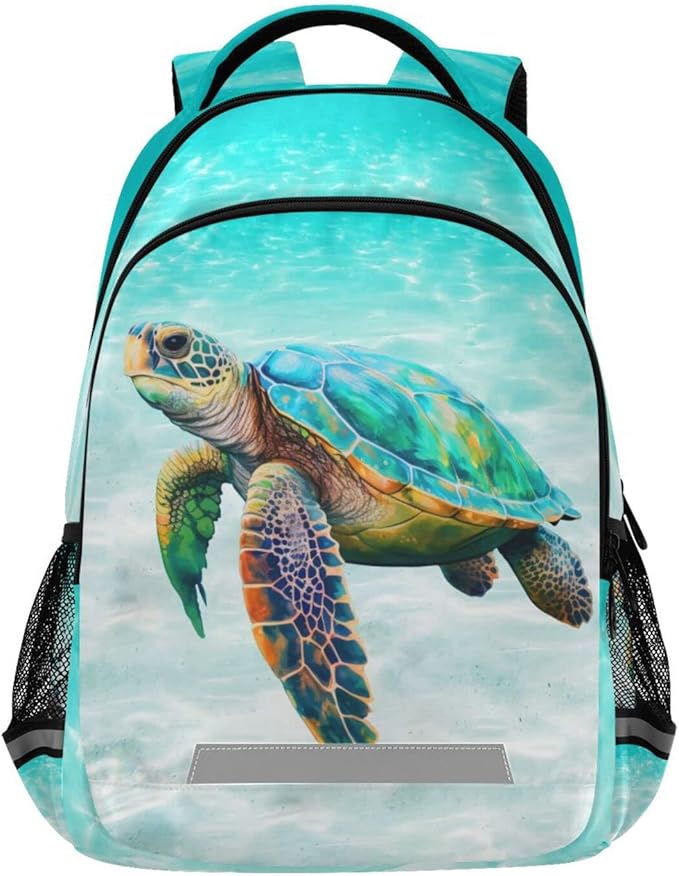 Sea Turtle Teal Backpack for Boys Girls Elementary School Bag Kids Bookbag Travel Rucksack