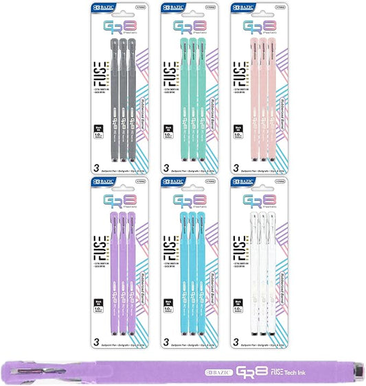 BAZIC Oil Gel Fuse Tech Ink Pen, GR8 Dazzle Black Ink w/Rubberized Barrel, 0.7 mm Medium Point Smooth Writing, for Office School (3/Pack), 24-Pack