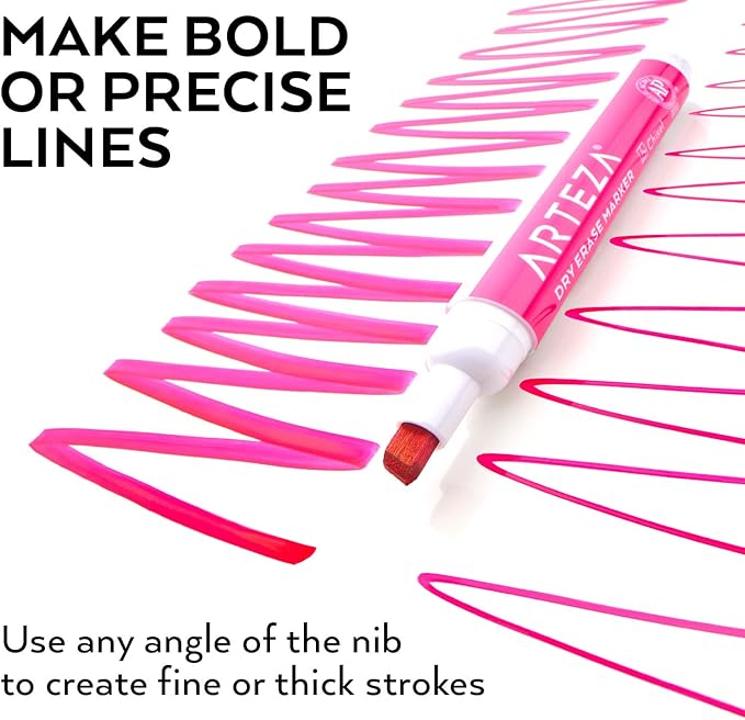 ARTEZA Dry Erase Markers Pack of 53, Chisel Tip, 12 Assorted Colors with Low-Odor Ink, Whiteboard Pens