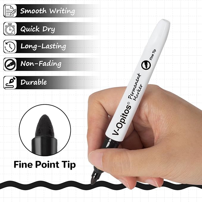 V-Opitos 30 Pack Black Permanent Markers, Bulk Fine Point Waterproof Markers Pens, Durable, Quick-Drying Marker, Ideal Stationery Supplies for Schools, Homes and Offices
