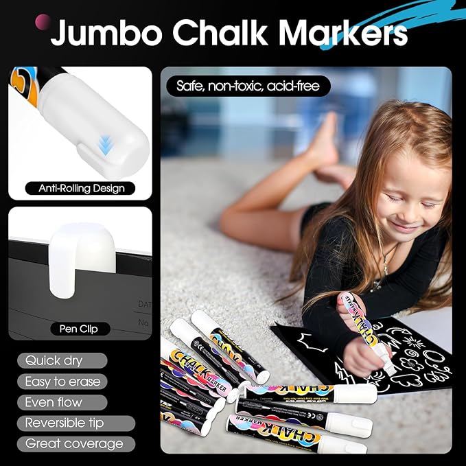 Fuutreo 20 Pack White Jumbo Chalk Markers 10mm Liquid White Chalk Markers Window Pen Whiteboard Paint Pens Erasable for Cars Windows