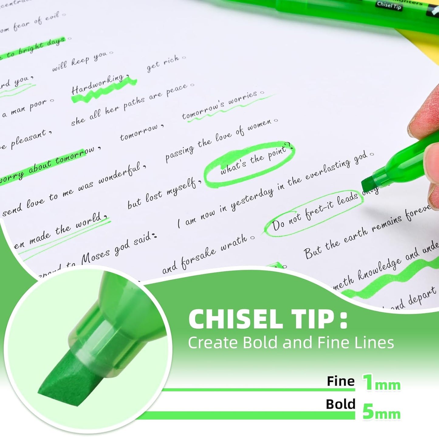 Highlighters 36 Pack, Chisel Tip Green Highlighter Bright Colors,Quickly Drying, Perfect for Students Kids Adults Classroom, School, Office