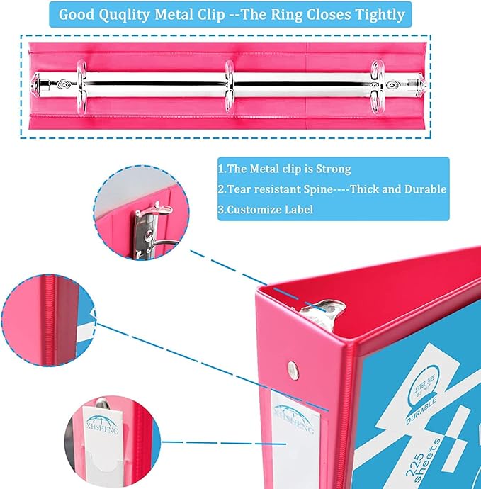 4 Pack 1.5 Inch 3 Ring Binder with Pockets - Extra Durable Round Ring Binders for 8.5" x 11" Paper, PVC-Free， School & Office Supplies, Assorted Colors