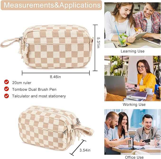 Bluboon Big Capacity Pencil Case Pencil Pouch Pen Case School Supplies Cute Pencil Box Pencil Bag for Teen Girls Boys Women Man (Brown White Checked)