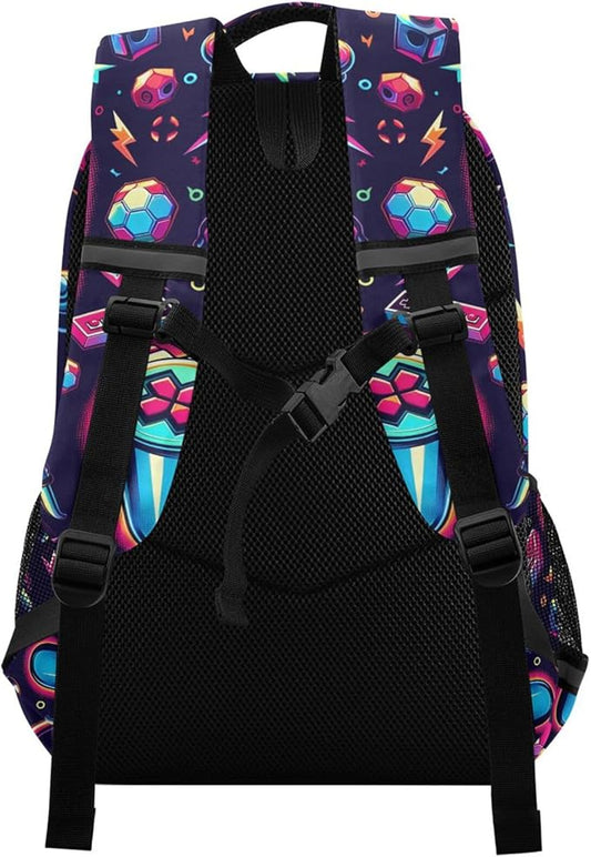 Bright Video Game Joystick Backpack for Boys Girls Elementary School Bag Kids Bookbag Travel Rucksack
