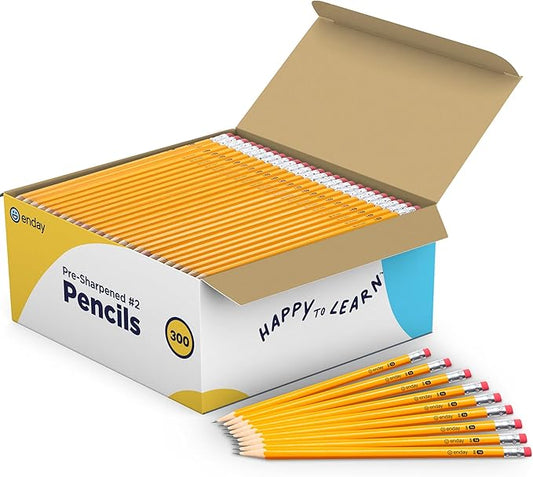 Enday #2 Pencils Bulk - 300 Pack - Pre-sharpened pencils #2 Wood-Cased Yellow Sharpened Pencils for Kids with Latex-Free Eraser Top for Office and Classroom Supplies.