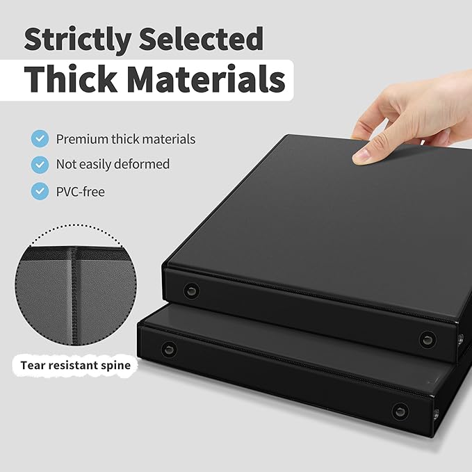 SUNEE 3 Ring Binder 1/2 Inch 12 Pack, Clear View Three Ring PVC-Free (Fit 8.5x11 Inches) for School or Office Supplies, Black