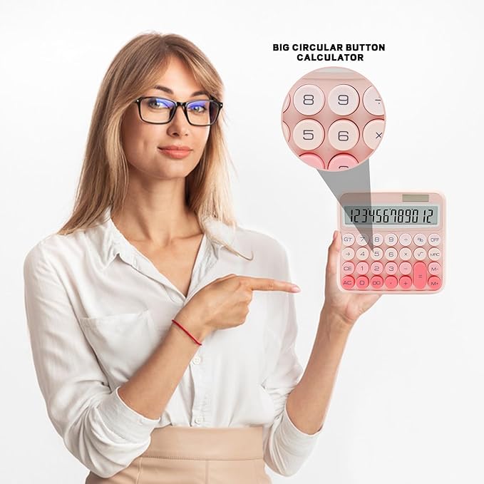 Gradient Pink Calculator, UPIHO Standard Calculator 12 Digit with Large LCD Display and Big Buttons, Pink Office Accessories for Women Desk,Cute for Office,School, Home,Business