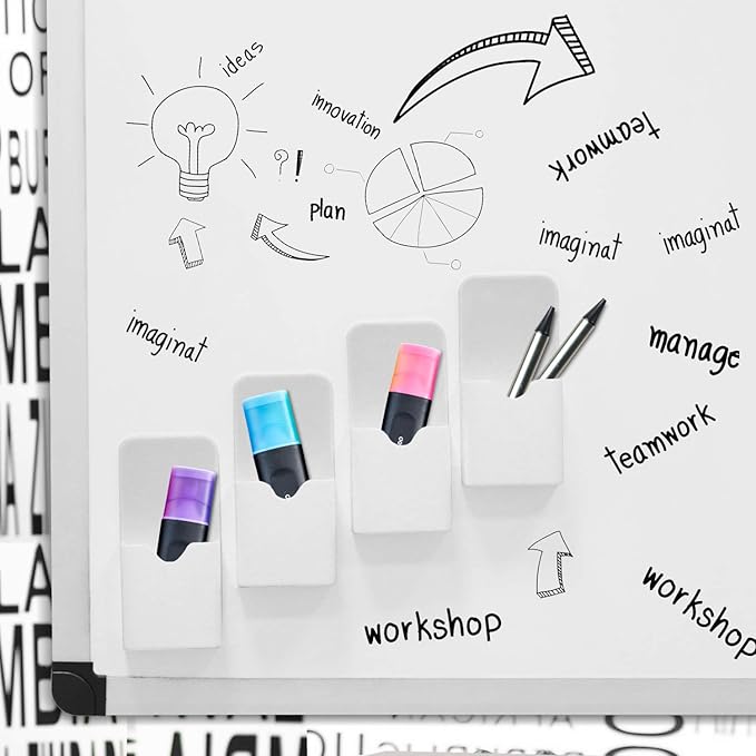 MoKo 4 Pack Magnetic Pen Holder for Whiteboard, Magnetic Dry Erase Marker Holder for Refrigerator Storage Magnetic Pencil Holder Locker Accessories for School, Office, Home - White