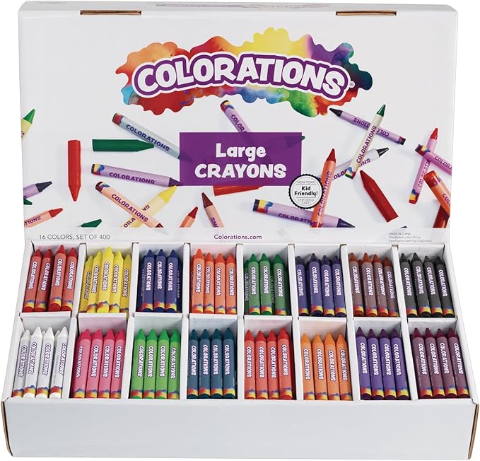 Colorations Large Crayon Classroom Pack, 400 Count, 16 Colors, Non-Toxic, Kids School Supplies - Bulk Jumbo Crayons for Toddlers, Arts and Crafts