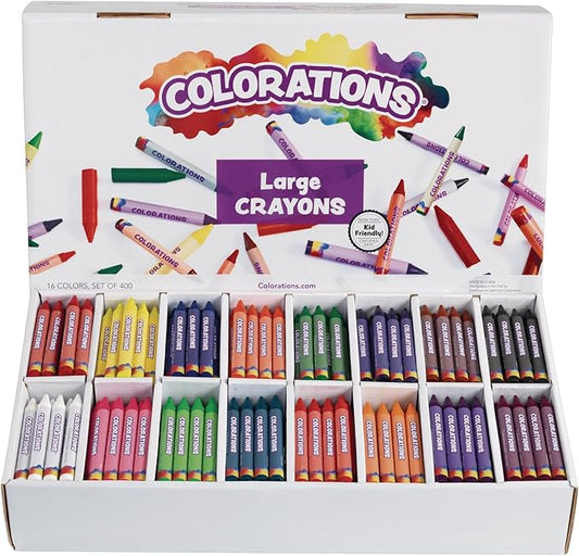 Colorations Large Crayon Classroom Pack, 400 Count, 16 Colors, Non-Toxic, Kids School Supplies - Bulk Jumbo Crayons for Toddlers, Arts and Crafts