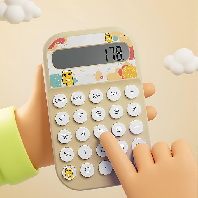 Pocket Calculator, Kids 8 Digit Small Desktop, LCD Display, Cute & Aesthetic Mini Calculator (Beige, S)