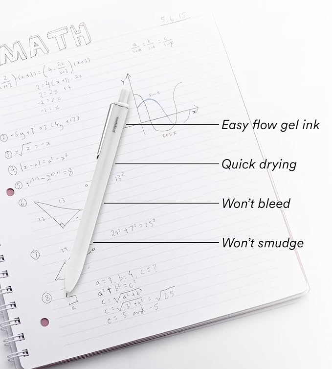 Poppin Stylish Retractable Gel Pens - Fine Point Pens with 0.7mm Tip, Smooth Writing Ink, Metal Clip, 12 Pack (White with Black Ink)