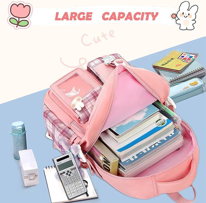 Girls Backpack，Cute School Backpack for Girls Kids Teens，Kawaii Bookbag for Primary Elementary，White