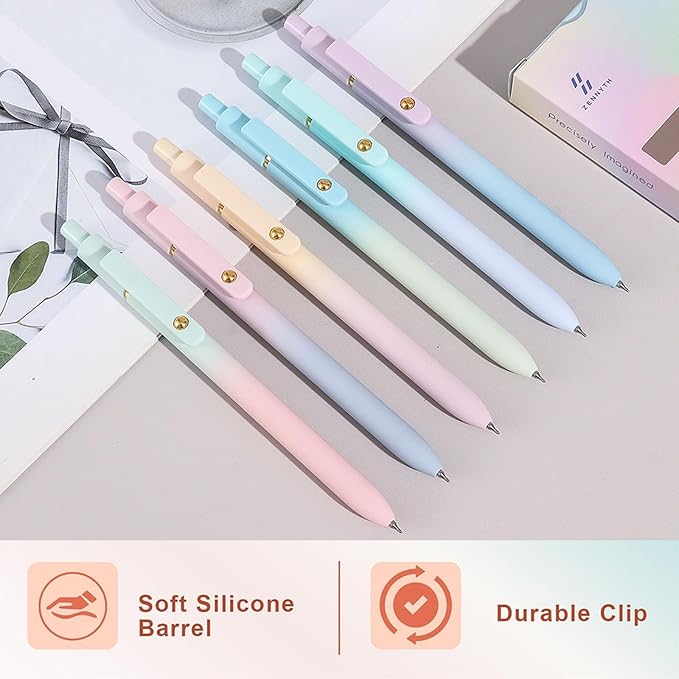 ITAWIXS Gel Pens, 6 Pcs 0.5mm Quick Dry Black Ink Pens Fine Point Smooth Writing Pens, Cute Office School Supplies Gifts for Women