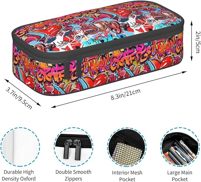 Graffiti Wall, Hip Hop Art Large Pencil Case With Zipper Compartments Stationery Pencil Bag For Kids Teens Students School Supplies