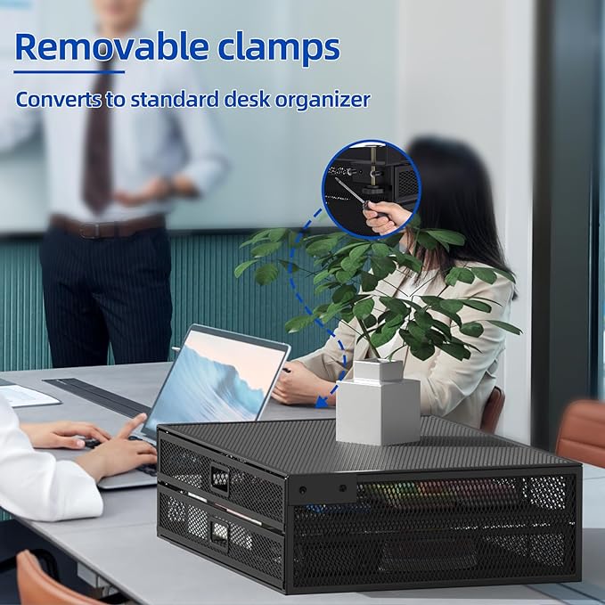 Under Desk Drawer Organizer No Drilling 2 Slide Out Drawer Under Table Storage Drawer Clamp On Under Desk Management Drawer Organizer Suitable for Home and Office