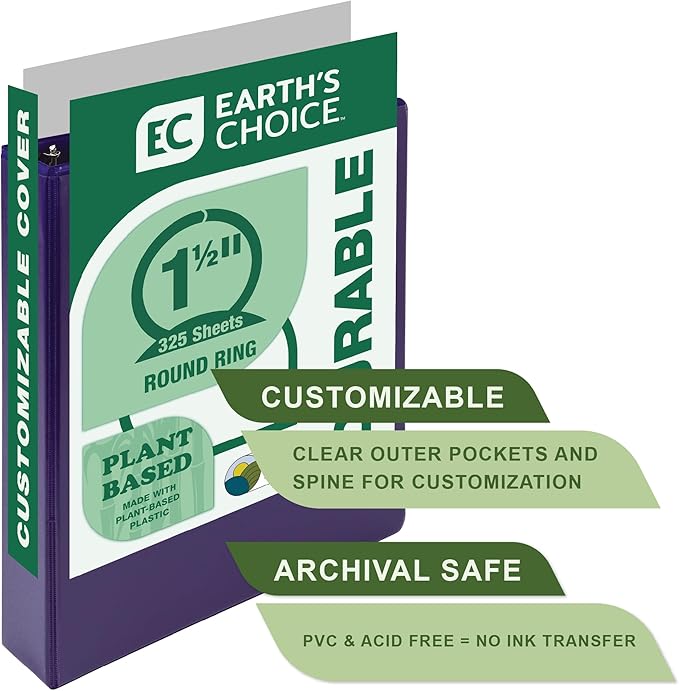 Samsill Plant-Based 1.5 Inch Durable Round Ring, Made in USA, View Binder, Eco-Friendly, USDA Certified Biobased, Single, Violet