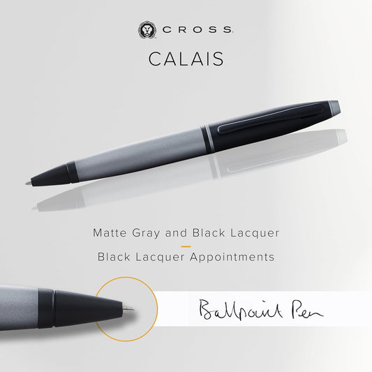 Cross Calais Refillable Ballpoint Pen Presented in a Luxury Gift Box - Medium Point, Black Ink, Matte Gray & Black