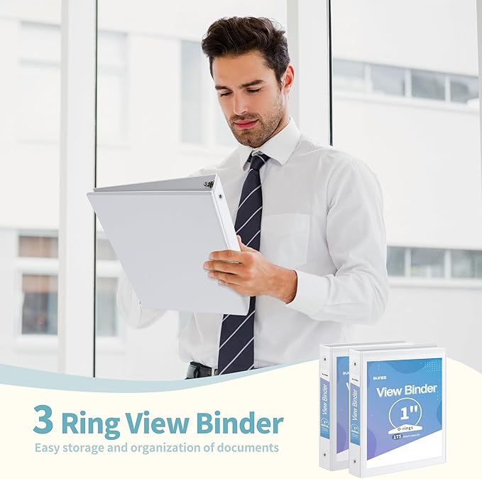 SUNEE 3 Ring Binder 1 Inch 12 Pack, Clear View Binder Bulk Three Ring PVC-Free (Fit 8.5x11 Inches) for School or Office Supplies, White