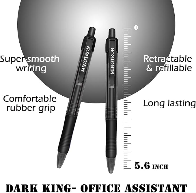 30 Pack Black Fine Point Gel Pens, No Smudge, Retractable, 0.5MM, Black Ink