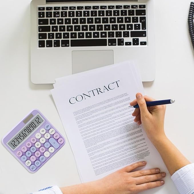 Purple Calculator, UPIHO 12 Digit with Large LCD Display and Big Buttons,Purple Office Accessories for Women Desk,Cute Calculator for Office,School, Home,Business