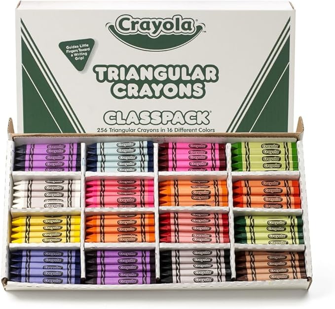 Crayola Triangular Crayon Classpack (256ct), 16 Assorted Toddler Crayons, Anti Roll, Bulk Back to School Essentials, Preschool Teacher Classroom Must Haves