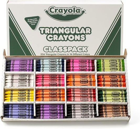 Crayola Triangular Crayon Classpack (256ct), 16 Assorted Toddler Crayons, Anti Roll, Bulk Back to School Essentials, Preschool Teacher Classroom Must Haves
