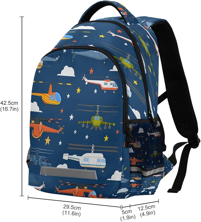 Cartoon Helicopter Backpack for Girls Kids Boys School Bookbags, Student Laptop Backpack Carrying Bag Casual Lightweight Travel Sports Day Packs