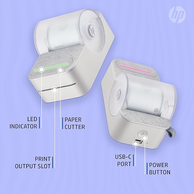 HP Sprocket Panorama Instant Portable Color Label & Photo Printer (Grey) Starter Bundle with case Zink roll