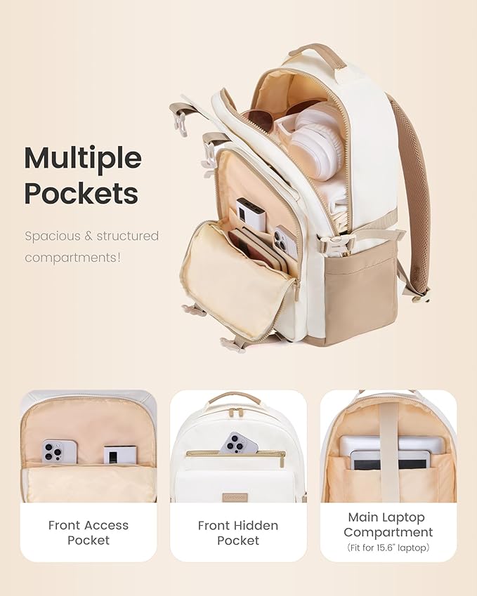 LOVEVOOK School Backpack for Teen Girls，Casual School Backpack 14-18 Teenage 15.6 Inch Laptop Bookbag, Cute Big Student Laptop Backpack for College Women Middle High School Daypack，Khaki Beige