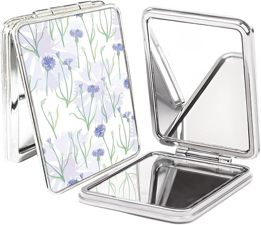 Compact Pocket Mirror, Cute Travel Mini Mirror with Magnification, Foldable Double-Sided Portable Cosmetic Mirror for Men, Women Spring Flowers