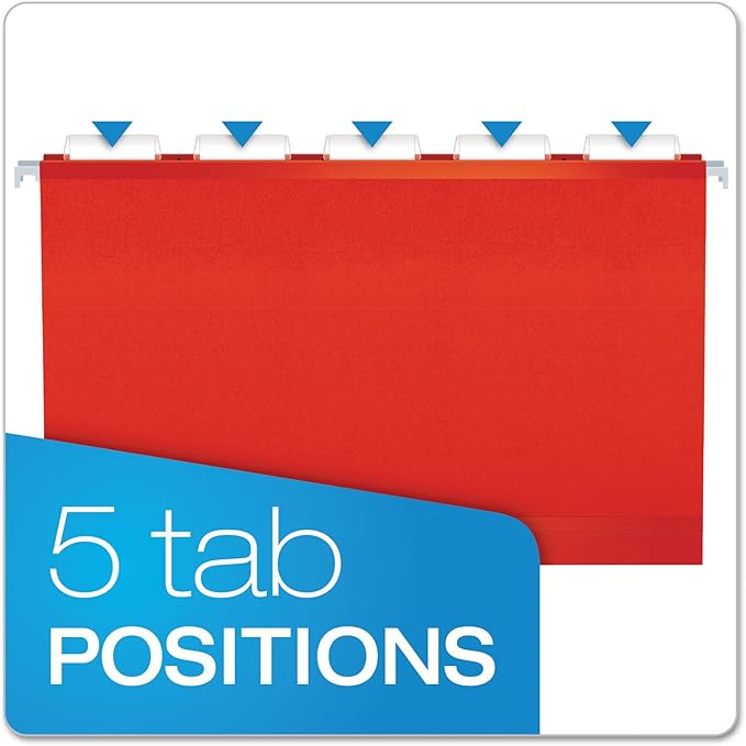 Pendaflex Extra Capacity Reinforced Hanging File Folders, 2", Legal Size, Red, 1/5 Cut, 25/BX (4153x2 RED)